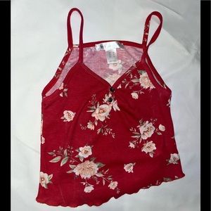 Red flower crop tank top